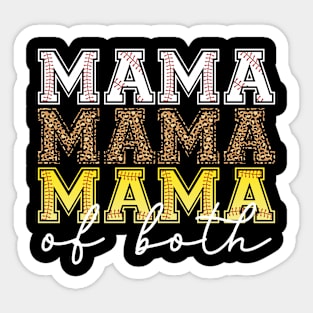 Mama Of Both Baseball Softball Heart Leopard Mothers Day Mama Sticker